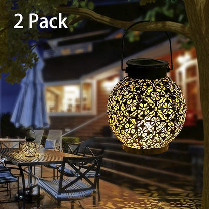 Solar Lanterns Outdoor Hanging Solar Lights Decorative Garden Lights Metal Waterproof Table Lamp for Patio Porch Backyard Pathway (2 Pack)