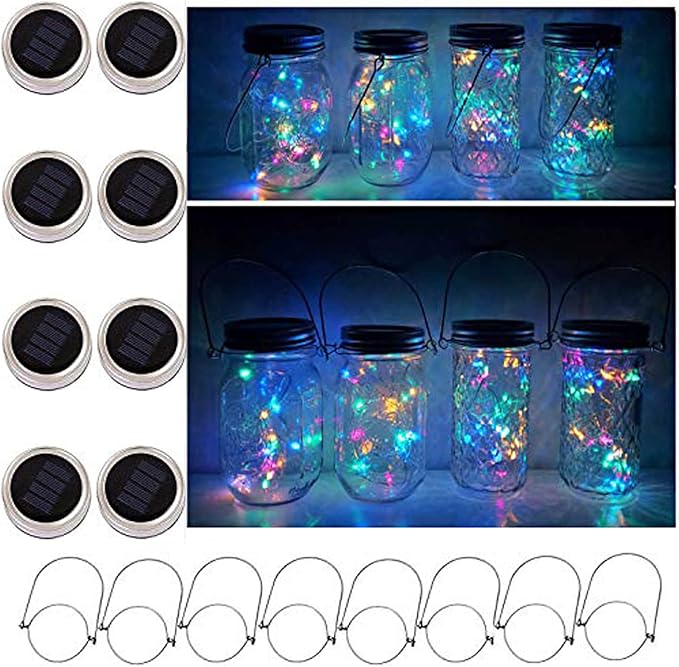 30LED Solar Mason Jar Lights, 8 Pack Jar Lid String Lights (No Jars), Waterproof Fairy Firefly Light for Garden, Patio, Outdoor, Yard, Lawn Decor(Multicolor)