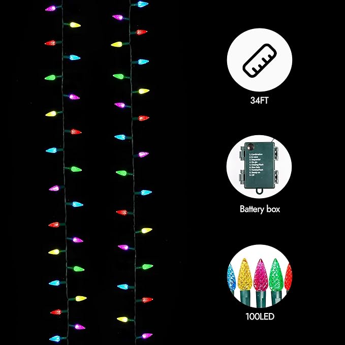 Christmas String Lights, 34ft 100 LED Waterproof Twinkle Lights