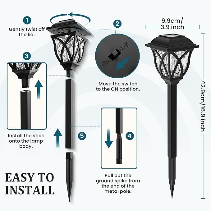 6-Pack Cold White Solar Path Lights, Outdoor Yard LED
