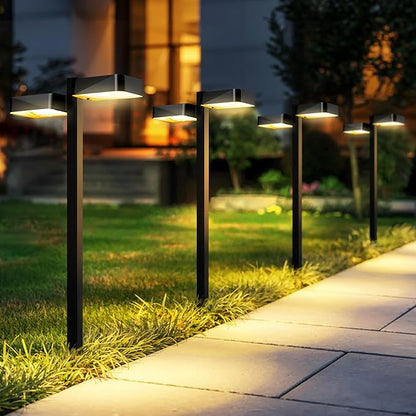 Solar Pathway Lights Outdoor Waterproof，6 Pack with 12 Head Modern Solar Lights, 2 Modes(Warm/Cold White) for Walkway,Yard,Patio,Driveway,Outside,Decor