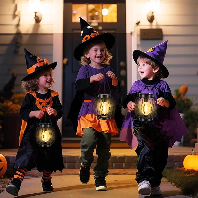 Solar Lanterns Outdoor 4 Pack, Metal Solar Hanging Lanterns with Hook - Outdoor Hanging Lantern Lights Waterproof, Bright Warm Lantern Decor for Outside Garden Yard Patio Pathway