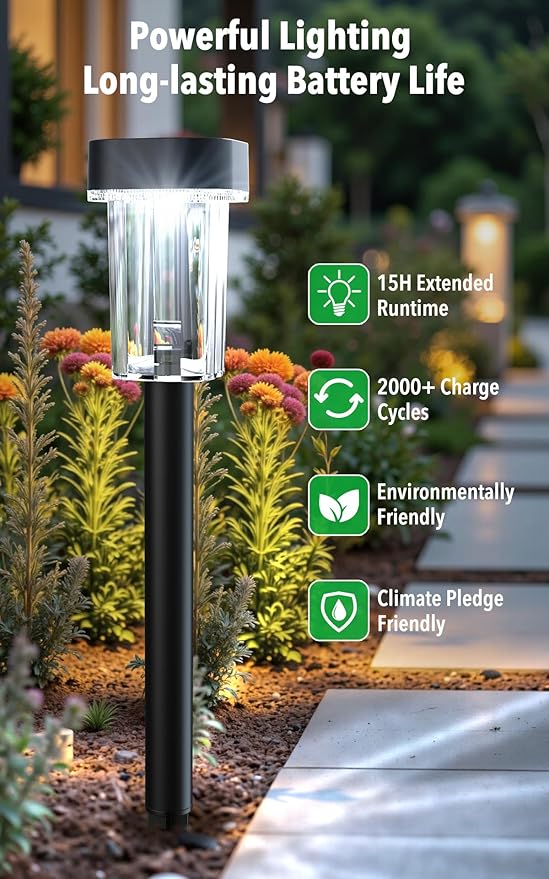Solar Pathway Lights Outdoor 12 Pack - IP55 Waterproof Solar Powered Garden Lights 6000K Cold White LED, Auto On/Off Outdoor Solar Lights for Yard Driveway Patio Decor Landscape Lighting