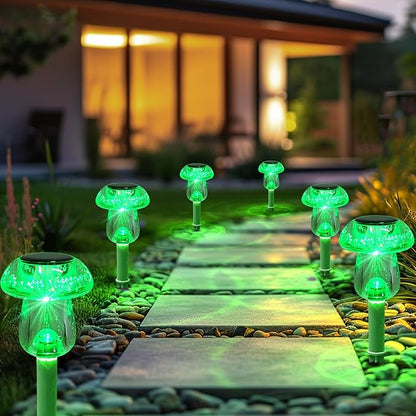 Solar Lights Outdoor, St Patricks Day 8 Pack Mushroom Landscape Lights Waterproof, Solar Powered LED Lighting for Garden Yard Path Pathway Lawn Walkway Driveway Backyard Decor (Green)