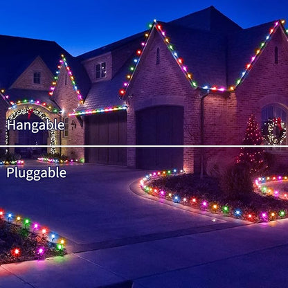 Brightown C9 Christmas Lights Outdoor, 2 Packs Total 51.4 Ft Christmas Pathway Lights with 40 LED Bulbs and Stakes, Connectable Outdoor Christmas Decorations Yard Walkway Sidewalk Holiday, Multicolor