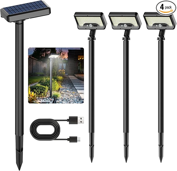 Solar Yard Path Lights 4-Pack, Waterproof