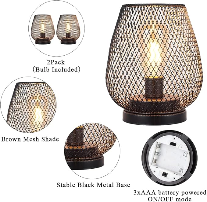 JHY DESIGN Set of 2 Metal Cage LED Lantern Battery Powered Cordless Accent Light with LED Great for Weddings Parties Patio Events for Indoors Outdoors