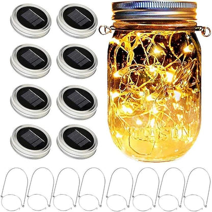 SunKite Solar Mason Jar Lights, 8 Pack 15 LED Waterproof Fairy Firefly Jar Lids String Lights with Hangers(NO Jars), Patio Yard Garden Wedding Easter Decoration - Warm White