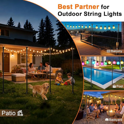 2 Pack Heavy-Duty String Light Poles for Outside with Fork, Adjustable Lighting Hanging Post Accessories for Patio Furniture Set Patio Decor Outdoor Decor Backyard Yard Pergola Garden Decorations