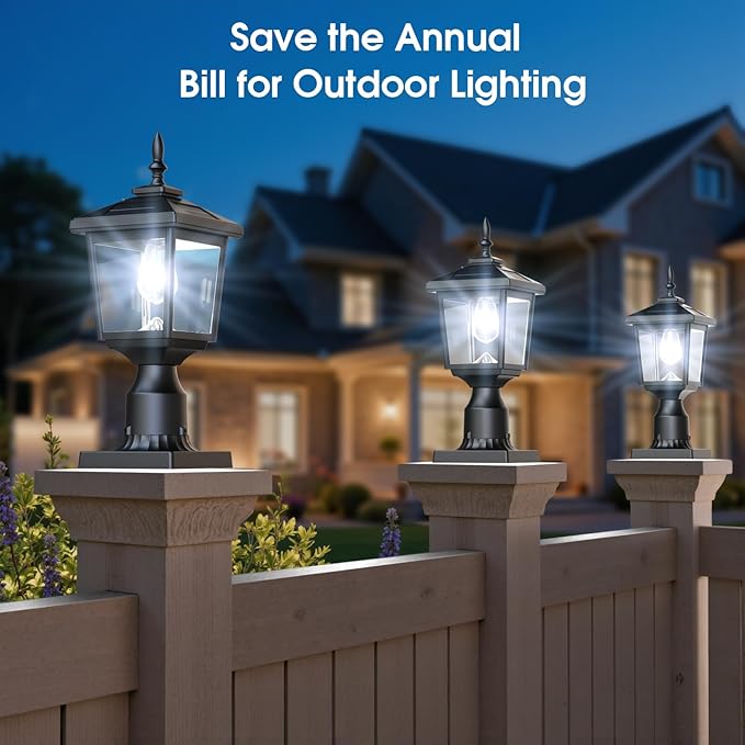 Greluna Solar Post Light Outdoor, 60 Lumens Dusk to Dawn Lamp Post Light, Solar Powered & Waterproof, Fits 6x6 Wooden Posts, 3 Inch Poles, for Garden, Pathway, Driveway, Fence & Yard（Cool White）