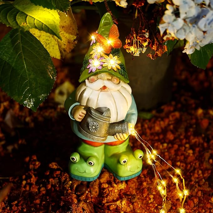 Solar Watering Can Gnome Light Waterproof -Funny Gnome for Mom Women Solar Outdoor LED Lights Resin Large Garden Gnomes Statues Decor Lantern Figurines Decorations Indoor Porch