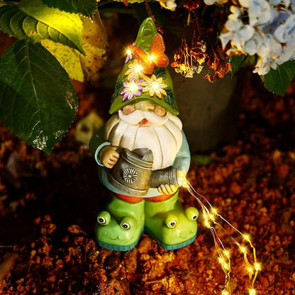 Solar Watering Can Gnome Light Waterproof -Funny Gnome for Mom Women Solar Outdoor LED Lights Resin Large Garden Gnomes Statues Decor Lantern Figurines Decorations Indoor Porch