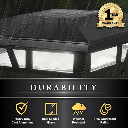 Classy Caps Cambridge Solar Post Cap, SLC771B, 6x6, Black Aluminum – High Performance, Energy Efficient, Weather-Resistant, Durable Design, Fits 5"x5",5.5"x5.5" & 6"x6" Posts (Adaptor Included)
