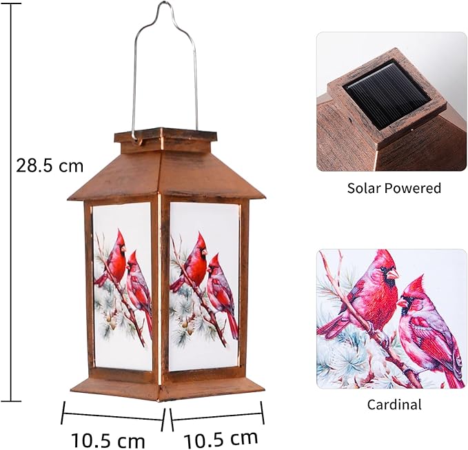 JOBOSI Solar Lantern Cardinals, Portable Decorative Gift, Solar Light, Gifts for Mom, Women, Grandma, Garden Yard Lawn Decoration, Christmas and New Year Gifts