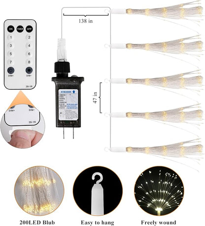 5 Pack Firework String Lights Christmas Light, 200 LED 8 Modes Hanging Starburst Lights for PartyGarden Decoration (Warm White)