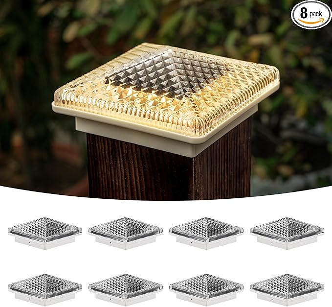 Warm White Solar Fence Post Caps 8-Pack, Deck LED