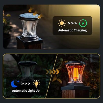 Glass Solar Flame Post Cap Lights Outdoor Waterproof, Flickering Flame Solar Powered Fence Post Lights with Modular Design, Auto On/Off for Deck, Patio, Garden, 4x4 Vinyl/Wood Posts (4 Pack)