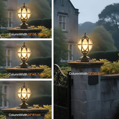 Outdoor Post Caps Lights Fixture Exterior Post Mount Column Lights IP55 Waterproof Pillar Lamps Fence Deck Caps Lanterns With Globe Amber Glass Landscape Lighting Yard Porch Gate Bollard Pedestal Lamp