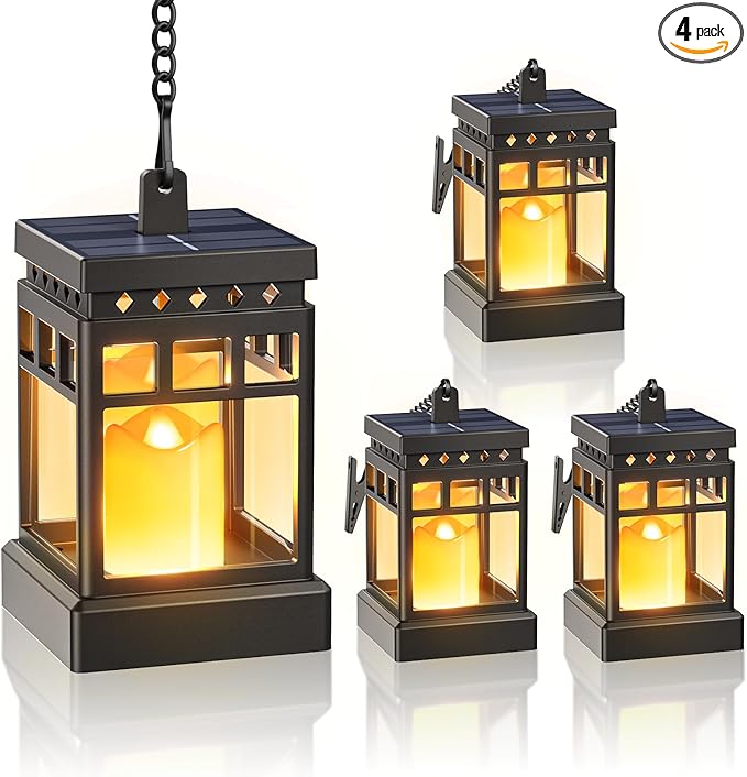 KOOPER Solar Lanterns Outdoor Waterproof, 2 Modes Hanging Solar Lantern with LED Realistic Flickering Flameless Candle, Candles Lanterns Lights Decorative for Outside Hanging Patio Yard Table Tree