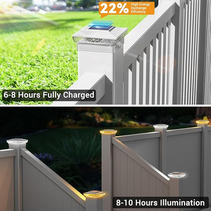 btfarm 1 Pack Solar Post Cap Lights Outdoor, 2 Mode 16 LED Fence Post Light Fit 4x4 3.5x3.5 Wooden/Vinyl, Waterproof Bright Solar Powered Lights Outside for Deck Patio Porch Garden Decoration, White