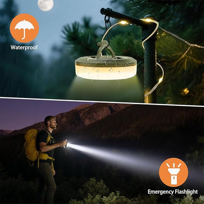 Camping String Lights, 4 in 1 Portable Camping Light Rechargeable, 8 Lighting Modes, USB Charging, Quick Storage, 32.8FT Waterproof Tent Lights String for Camping, Hiking, Yard, Christmas