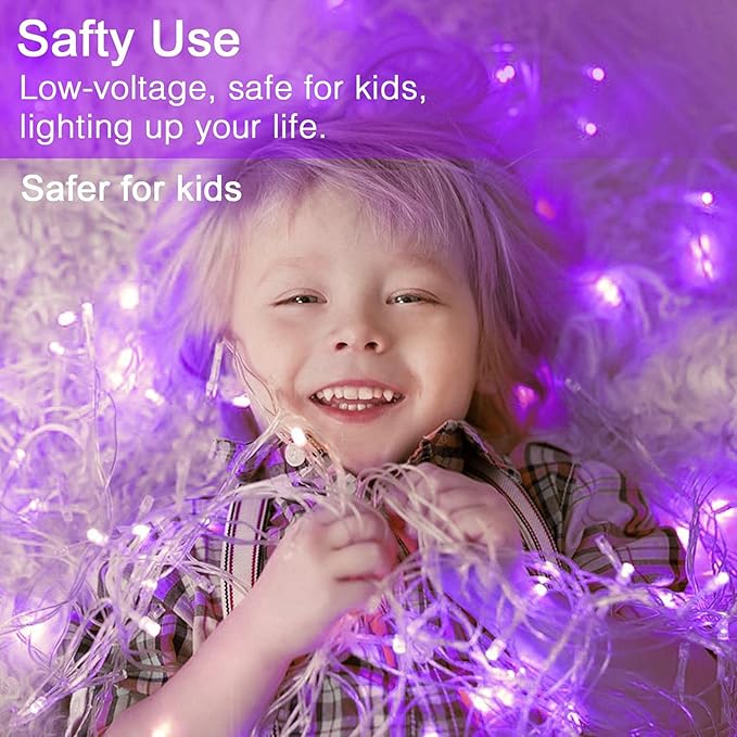JMEXSUSS 33ft 100 LED Purple Christmas Lights, Battery Operated Christmas Lights with Remote Indoor Outdoor, Purple String Lights for Tree Room Proch Yard Xmas Decor