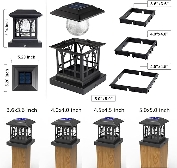 2-Pack Warm White Solar Yard Post Lights, Outdoor LED Caps