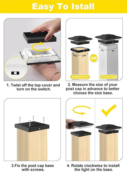 T-SUN Solar Post Cap Lights 18 Pack for 4x4 Vinyl/Wooden Posts, Waterproof Outdoor Warm & Cool White（3000K/6000K） Solar Powered Deck/Garden/Patio Lighting