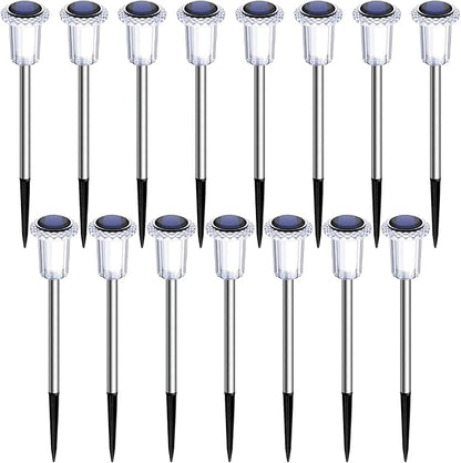 15 Pack Solar Pathway Lights Solar Lights Outdoor, Led Waterproof Yard Walkway Lighting Stainless Steel Garden Stake for Outside, Path, Landscape, Driveway, Backyard (Cold White)