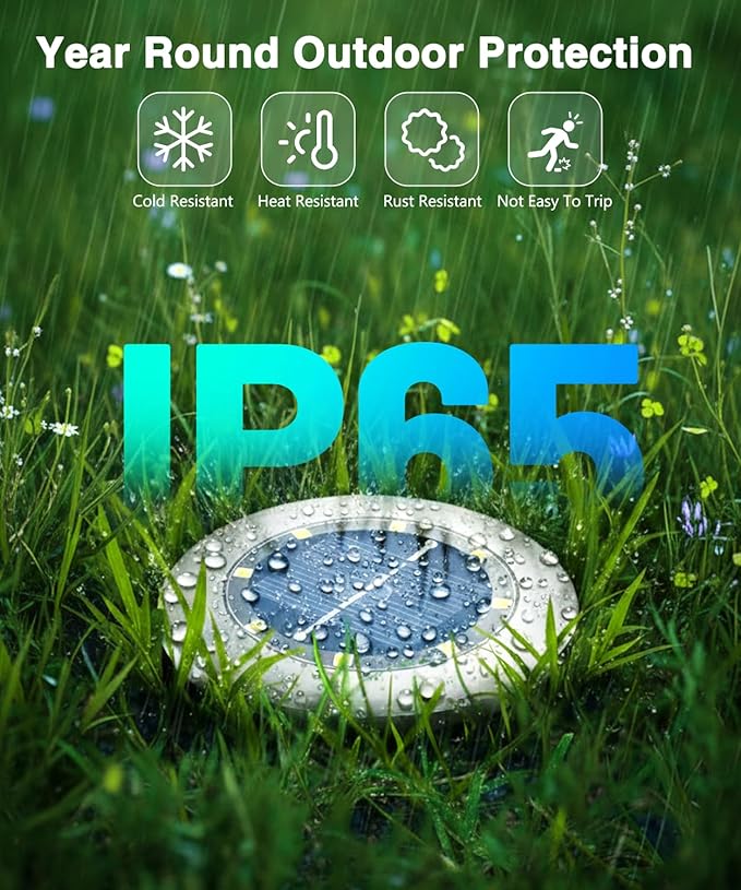 Mini Solar Ground Lights 12 Pack, Solar Lights Outdoor Waterproof, Solar Garden Lights Outdoor Landscape Lighting for Pathway Walkway Patio Yard Driveway, Warm White