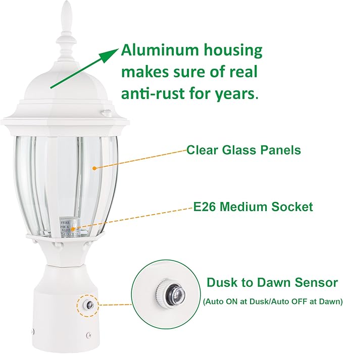 Outdoor Post Lighting Fixture, White Weatherproof Post Light