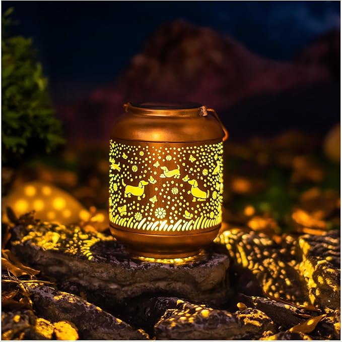 Dachshund Dog Solar Lanterns Outdoor Waterproof Hanging Solar Lights Dog Gifts for Women/Men Metal Decorative LED Lanterns for Garden Decor,Patio,Lawn,Pathway,Yard