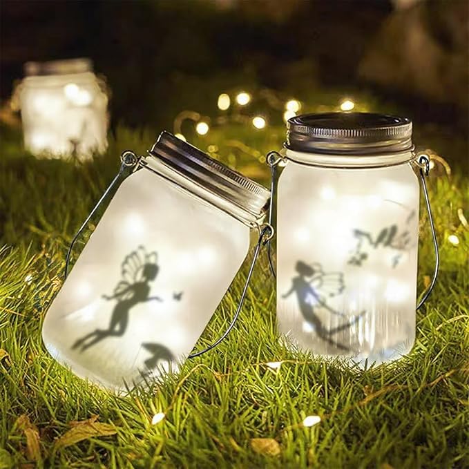 Solar Fairy Lantern for Garden Decorations, Christmas Decorations Lights Hanging Lamp Frosted Glass Jar for Home Yard Patio Lawn Party Decor Mothers Day Gifts for Woman Mom Grandma(White)
