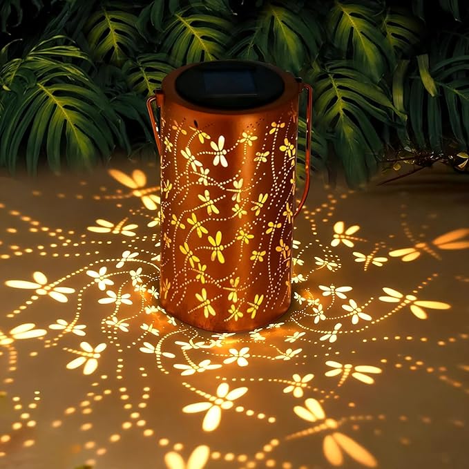 Dragonfly Solar Lanterns Outdoor Waterproof Hanging Lights, Dragonfly Gifts for Women Mom Grandma, Metal Decorative LED Solar Lanterns for Yard Patio Porch Balcony Garden Decor