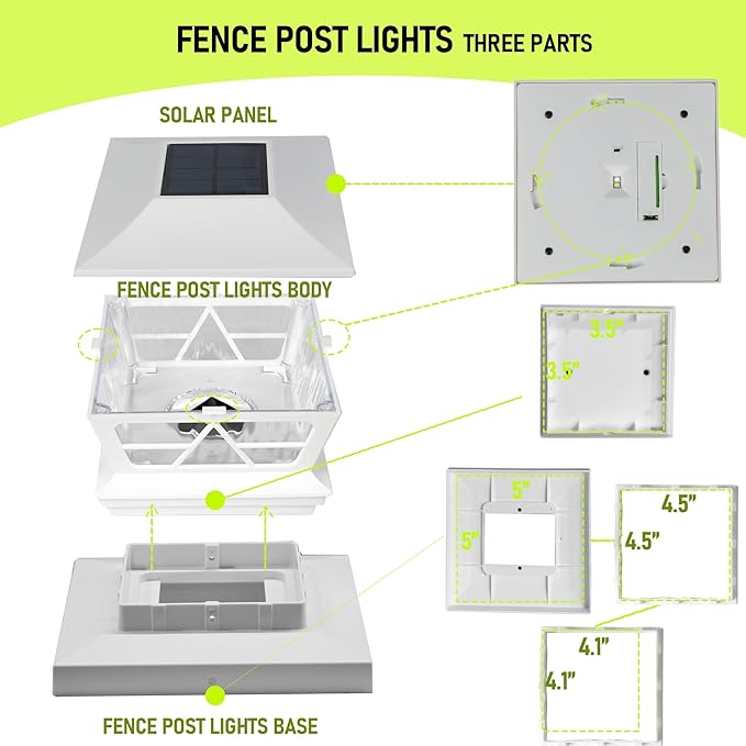 TW SHINE 8 Pack Solar Outdoor Fence Post Lights, 2 Modes Post Cap Lights Waterproof Warm White/Cool White for Yard, Garden, Porch, Patio Decor, for 4x4 5x5 6x6 Wood Posts, White