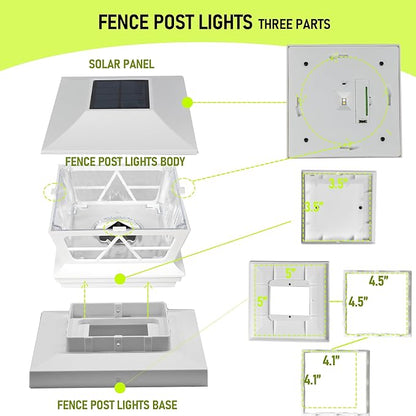 TW SHINE 8 Pack Solar Outdoor Fence Post Lights, 2 Modes Post Cap Lights Waterproof Warm White/Cool White for Yard, Garden, Porch, Patio Decor, for 4x4 5x5 6x6 Wood Posts, White