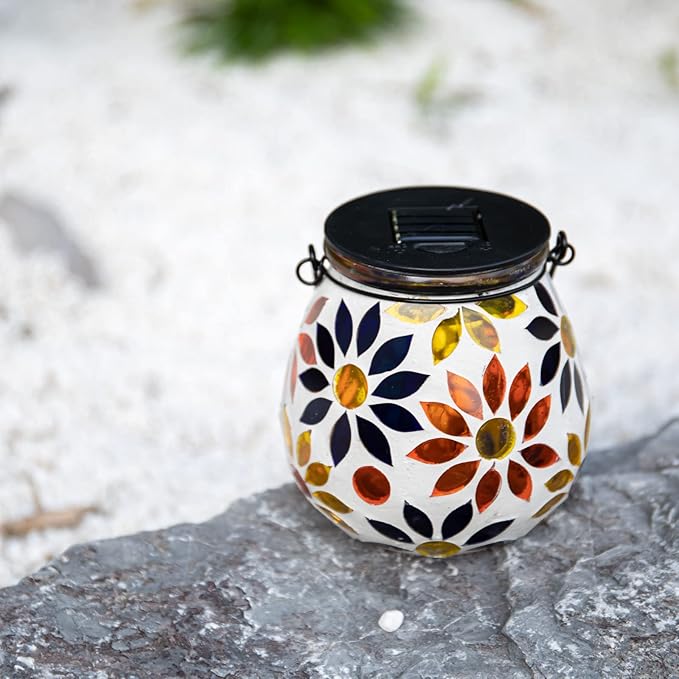 Mosaic Solar Lantern Set, Metal Yard Lighting