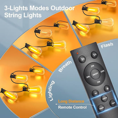 Outdoor String Lights, 100ft Waterproof ST38 Shatterproof Bulb Patio Lights, Backyard & Gazebo Hanging Lights