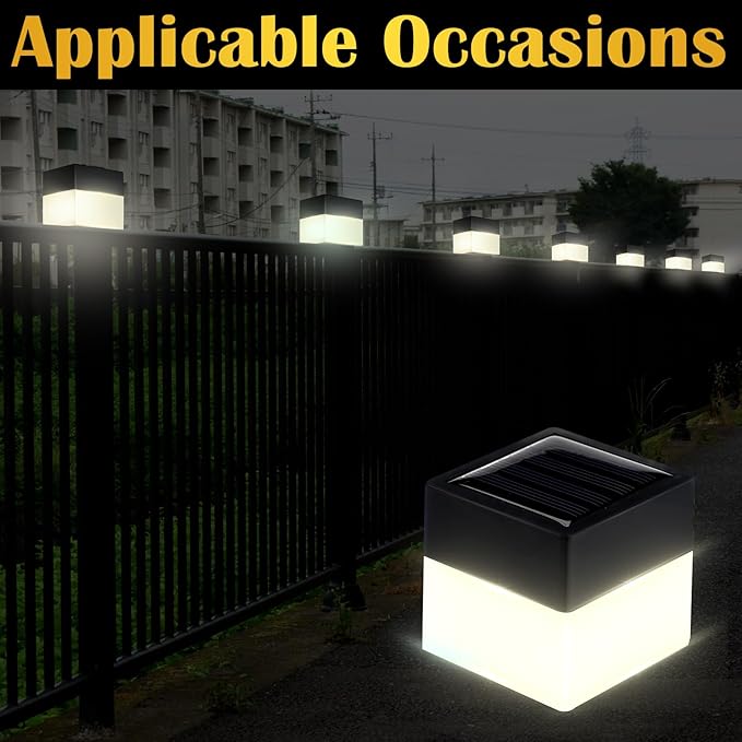 Hicarer 12 Pack Solar Fence Post Cap Lights 2in x 2in Solar Post Cap Fence Lights for Garden, Gazebos, Street Wall(Warm Yellow)