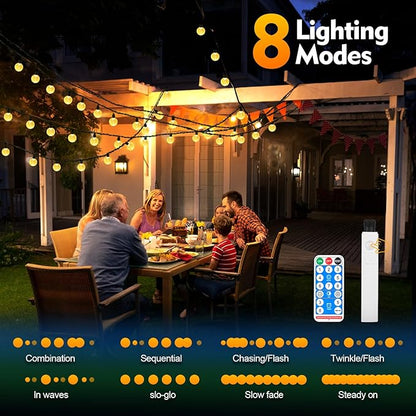 SMY Lighting 25FT Rechargeable Battery Operated 60 LED Crystal Globe String Lights Outdoor/Indoor, Patio Hanging Lights with Remote Timer,Waterproof 8 Lighting Modes for Camping Garden Christmas Decor