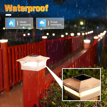 VOLISUN Solar Post Cap Lights: 4 - Pack Outdoor Deck Post Cap Lights White for Dock Fence Waterproof 2 Color Modes,4x4/6x6 Wooden/Vinyl Posts