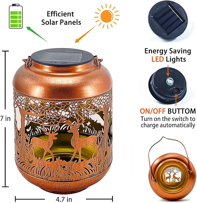 Metal Deer Solar Lanterns for Garden, Waterproof LED