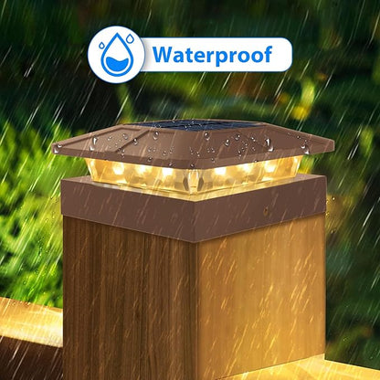 Peasur 4x4 Solar Post Cap Lights Outdoor with 3 Modes, 20 Packs Brown Fence Deck Light Solar Powered Waterproof, Wood/Vinyl Posts Top Lights for Yard Garden Patio Porch Railing Outside