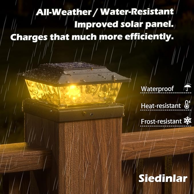 SIEDiNLAR Solar Post Lights Outdoor 12 LEDs 4 Modes Post Cap Light for 4x4 5x5 6x6 Wooden Vinyl Fence Deck Posts Patio Garden Decor, Warm/Cool White Dynamic Lighting (10 Pack, Black)