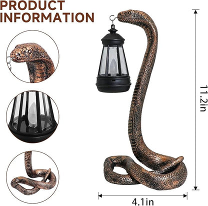 Solar Lantern Outdoor Snake Statues Garden Decoration, Yard Art Lawn Decor for Porch, Patio, Balcony, Housewarming Gifts for Birthday, Father's Day, Halloween (Brass Color)