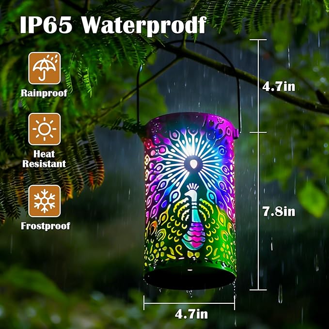 Solar Lanterns Outdoor Waterproof Peacock Decorative Lanterns Birthday Gifts for Women Solar Hanging Lantern for Yard Patio Backyard Porch Decor