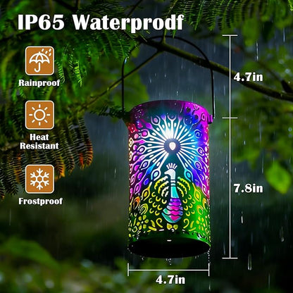 Solar Lanterns Outdoor Waterproof Peacock Decorative Lanterns Birthday Gifts for Women Solar Hanging Lantern for Yard Patio Backyard Porch Decor