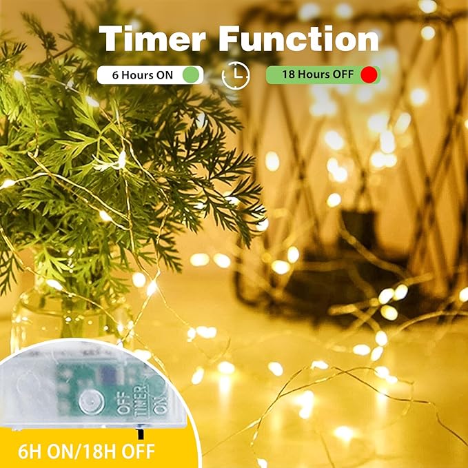 16ft Christmas LED String Lights, Waterproof Timer Lights