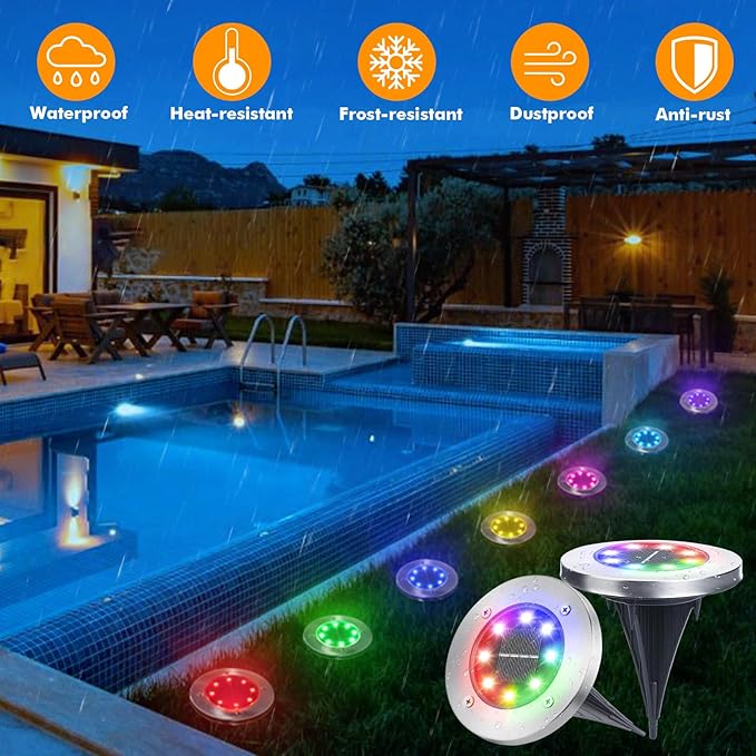 Solar Flat Disk Lights 16-Pack, Waterproof Landscape