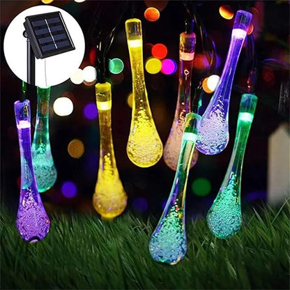 Solar String Light Outdoor Waterproof Solar Drop Lights,Water Drop Fairy Lights 13ft 20LEDs Solar Light with 8 Modes Solar Party Lights for Garden,Christmas Decorations (20ft 30LED Multi)